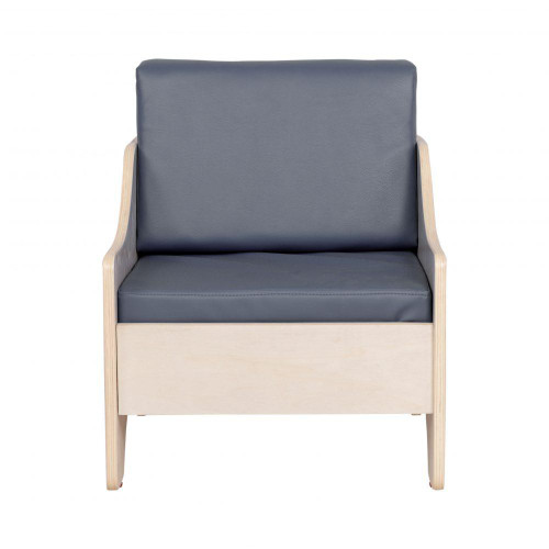 Angeles Everyday Kid's Lounge Chair, Gray Cushions, Assembled - Modern children's lounge chair with gray cushioned seat and backrest, wooden frame, and armrests, ideal for a kids' playroom or living space.