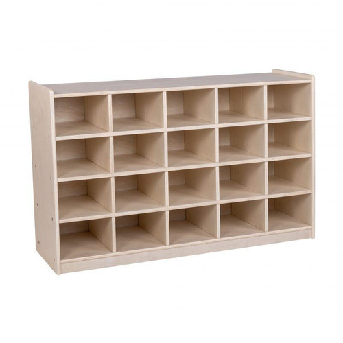 Angeles Mobile 20-Section Cubby Storage Unit- RTA, wooden cubby storage unit with 20 compartments for organization and storage.