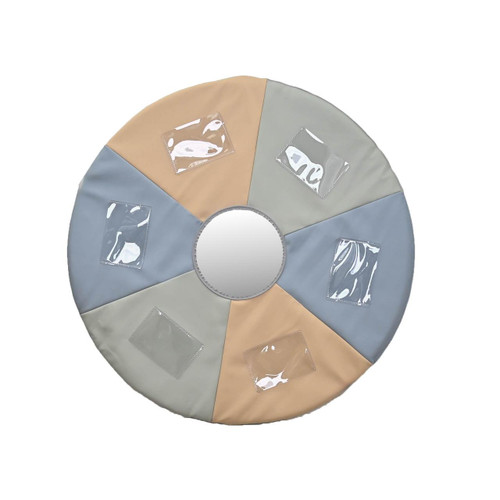 Children's Factory See-Me Picture Activity Mat – Elements, circular baby play mat with pastel colored sections and clear plastic pockets for picture exchange.