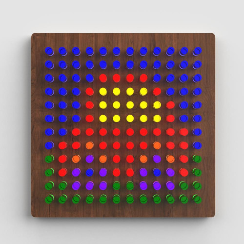 LiteZilla Mini LED Light Wall, colorful LED lights arranged on a wooden panel for decorative lighting and ambiance creation.