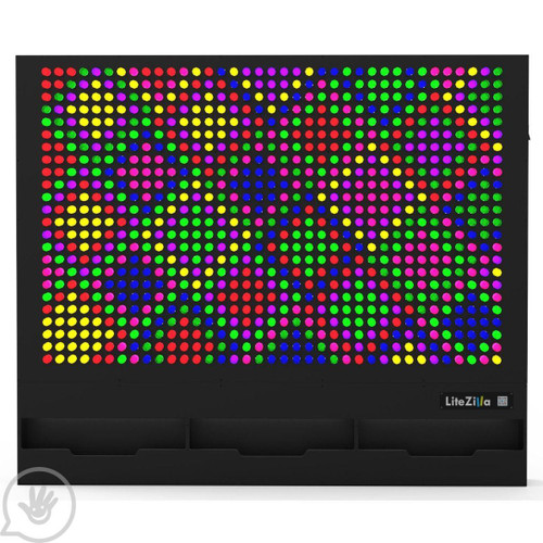 LiteZilla Giant Lite Brite - 6' x 5' , large colorful light-up board with multicolored pegs forming a vibrant pattern.