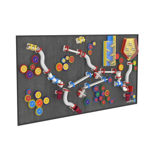 LiteZilla MagWiz Magnetic Hybrid STEM Gears & Wall Ball Run Activity, interactive educational toy with colorful plastic gears, tubes, and a wall-mounted ball track for STEM learning and hands-on play.