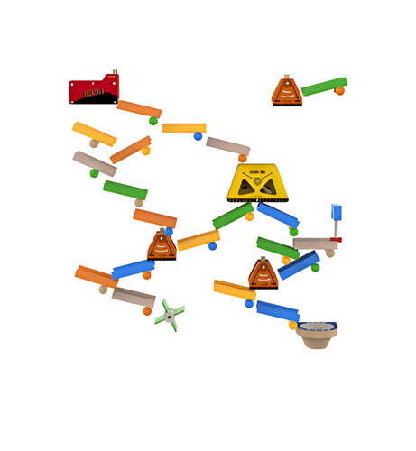 LiteZilla KidWorx™ Turbo Trax Raceway Wall Ball Run, colorful interlocking race track set with various ramps, spirals, and ball chutes designed for kids' active play and race adventures.