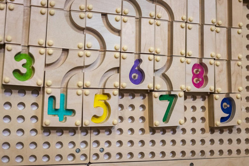 LiteZilla KidWorx™ Magnet Maze Marble Run Builder, wooden educational toy with colorful numbered blocks and maze track for children