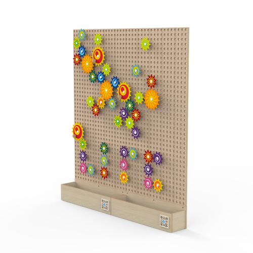 LiteZilla Kidworx™ Gizmo Gears STEM Wall Activity, educational colorful gears on a pegboard for children to learn engineering and mechanical skills.
