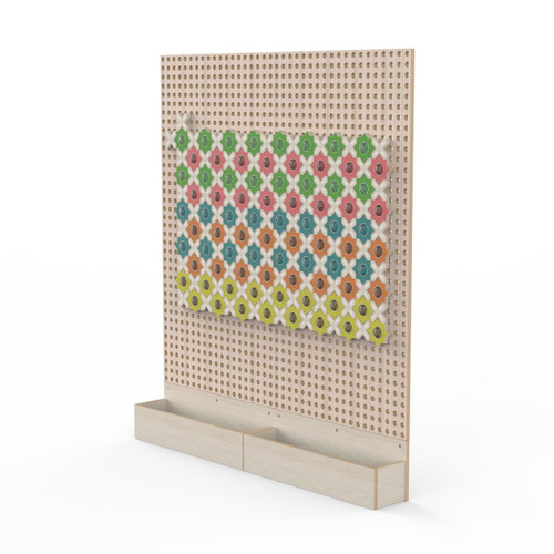 LiteZilla Kidworx Shimmer Shape Station Wall Activity, colorful shape sorter with various geometric shapes and colors on a pegboard wall.