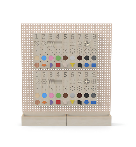 LiteZilla Kidworx Tactiles Sensory Wall Activity, wooden sensory wall with colorful tactile shapes and patterns for sensory development.