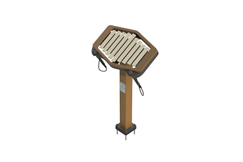Freenotes Rhythm Outdoor Marimba, a wooden outdoor percussion instrument with metal bars and a stand suitable for outdoor musical performances.