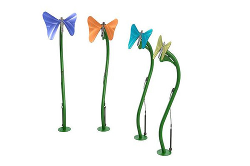 Freenotes Butterfly Musical Bells, colorful butterfly-shaped wind chimes with curved green stands.