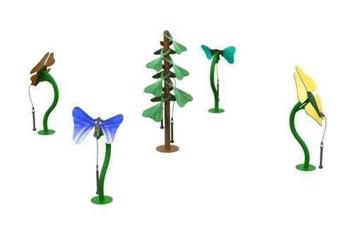 Freenotes Garden Bed Ensemble Musical Playground Set, colorful outdoor musical instruments shaped like flowers and insects for children's play area.