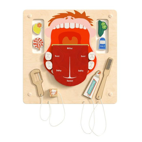 Flash Furniture Bright Beginnings Good Hygiene Habits STEAM Wall Accessory Board, an educational toy displaying a face with a tongue diagram for teaching healthy eating and hygiene habits.