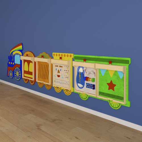 Bright Beginnings Wooden Train STEAM Wall System with 5 Accessory Panel Holders
