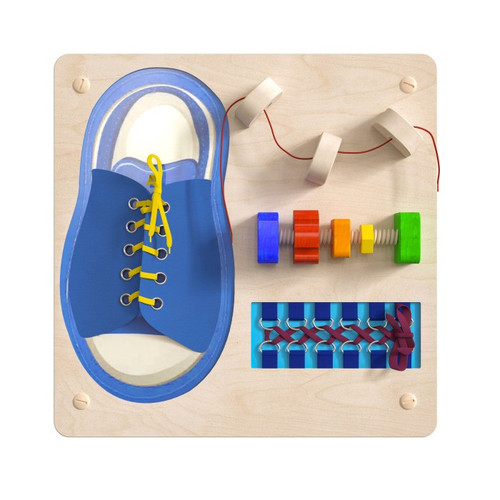 Bright Beginnings Wooden STEAM Tie It - Turn It Wall Activity Board