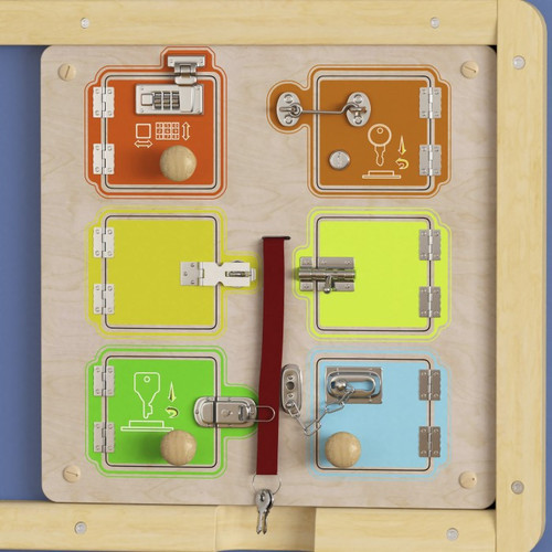 Bright Beginnings Wooden STEAM Locks and Buckles Wall Activity Board
