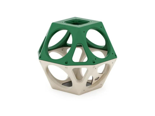 World Klass Play Qubest Climbing Cube, a colorful geometric toy with interconnected green and white plastic panels designed for children's play and climbing activities.