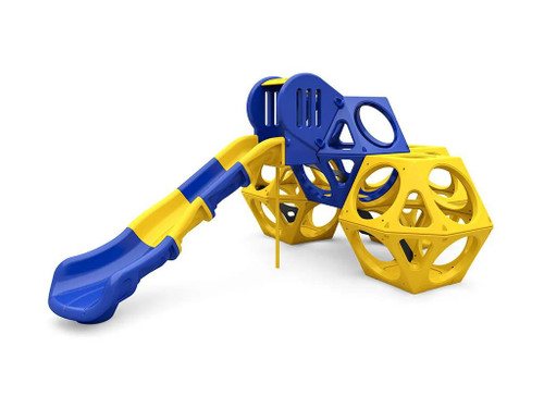 World Klass Play Skqube Climbing Cubes with Slide, colorful outdoor playground equipment for children featuring interconnected climbing cubes and a slide for active play.