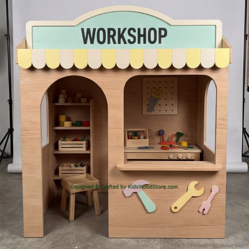 Workshop Wooden Playhouse w/Furniture - Indoor or Outdoor