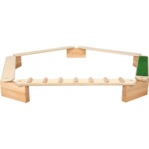Moje Bambino Circles Balancing Board, wooden children's balancing and coordination toy with multiple circular balance beams and ramps.