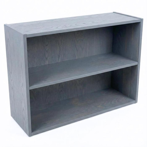 Playscapes Nordic Scandinavian Bookcase - Select Stain Color, modern grey wooden bookshelf with two open shelves for organized storage.