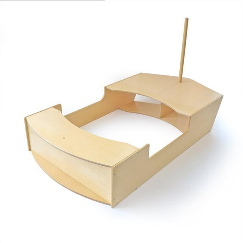 Whitney Brothers Imagination Boat Activity Center, wooden boat-shaped playhouse for children with a curved front and a tall mast