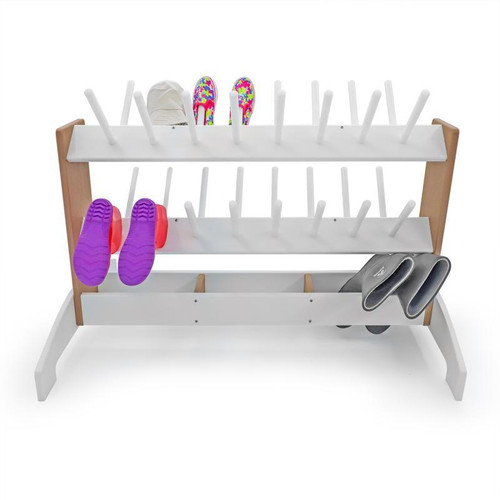 Whitney Brothers outdoorED™ Boot Rinse Rack, white wooden shoe drying and rinsing rack with multiple slots for shoes and boots, designed for outdoor use.