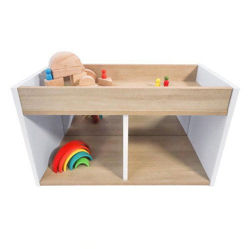 Whitney Brothers elevatED™ I-See-Me Toddler Mirrored Cabinet, wooden toddler storage with a mirrored side and toys inside