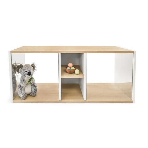 Whitney Brothers elevatED™ Discovery Crawl Thru Cabinet, children's wooden play cabinet with open sides and a central shelf, suitable for indoor play and exploration.