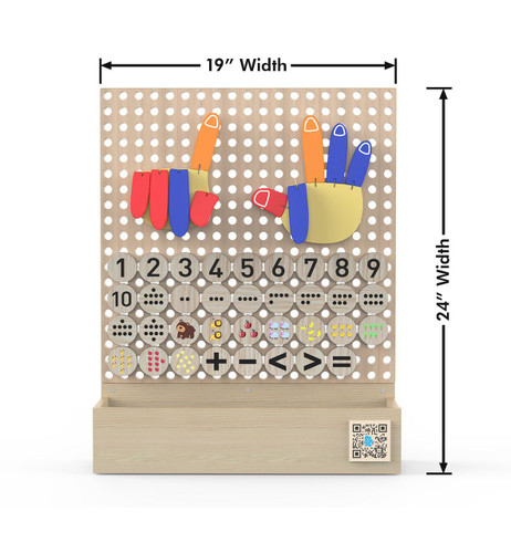 LiteZilla KidWorx™ Handy Hands Counting Challenge Wall Activity, educational wooden wall panel with colorful hand-shaped pieces, number markers, and math symbols for kids learning numbers, counting, and basic math skills.