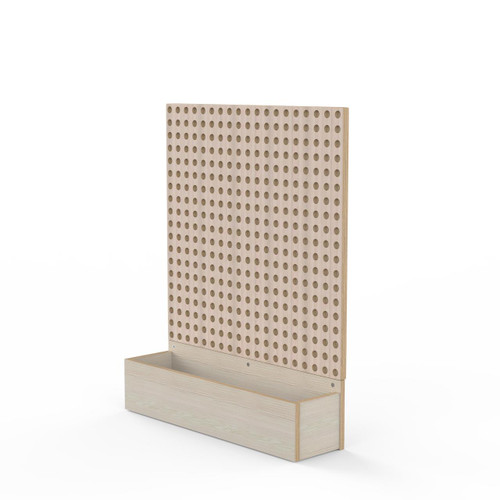 LiteZilla Kidworx™ Small Pegboard Activity Wall Pack, wooden pegboard with evenly spaced holes and a storage tray at the bottom.