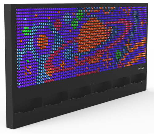 LiteZilla Giant Lite Brite 12' x 6' Light Wall, illuminated colorful light wall with pixels forming a bright design.