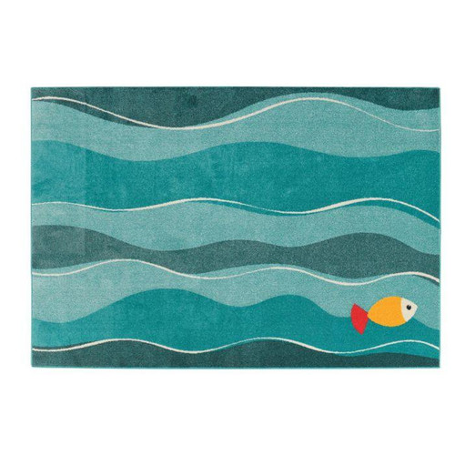 Moje Bambino Sea Waves Classroom Carpet, educational rug featuring ocean waves and a colorful fish design for preschool classrooms.