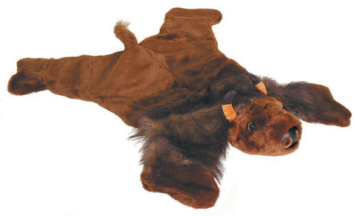 Buffalo Rug, plush and realistic-looking animal hide with brown fur and detailed features.