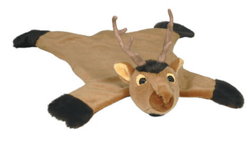 Elk Rug, a plush stuffed animal rug featuring the head of a reindeer and the body of a soft, textured elk