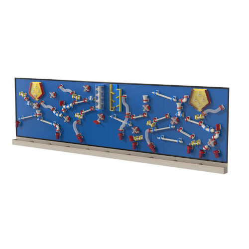 LiteZilla MagWiz Kinetics Magnetic Wall Spiral Chute, educational mechanical demonstration model showing a colorful magnetic kinetic wall spiral chute with various tubes, ramps, and pathways in red, yellow, and blue on a white background.