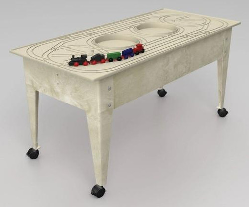 Childbrite Express Train & Activity Table with Wabash Freight Train - Youth, wooden train table with train tracks and toy train on top.