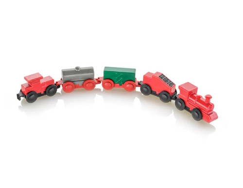 Childbrite Express Red Ball Train, a colorful toy train set with red, green, and gray train cars on black wheels.
