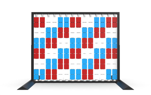 LiteZilla Mosaico Wall with Triangles STEM Wall Activity, interactive wall panel displaying a geometric mosaic pattern of red, blue, and white tiles