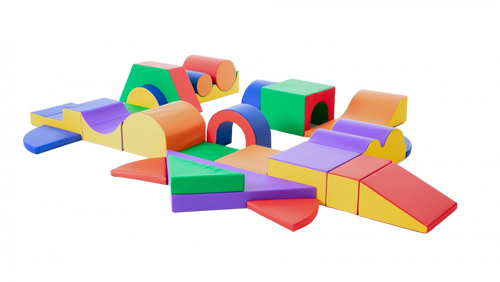 Children's Factory Pattern Gross Motor Foam Climbing Blocks, colorful soft foam climbing set for kids with various shapes and heights.