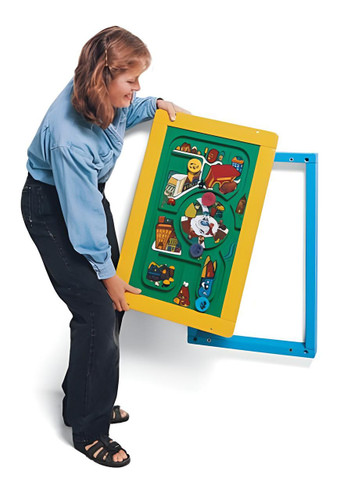 Playscapes Travel Town Activity Wall Panel, interactive educational toy with colorful train-themed maze for kids.