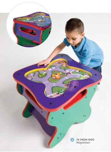 Playscapes Magnetown Magnetic Children's Play Table, colorful play table designed for children with magnetic road and city features for educational and entertainment purposes.