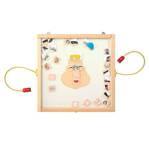 Playscapes Funny Face Magnetic Wall Game, educational kids' toy with magnetic face parts on a whiteboard for fun and creativity.