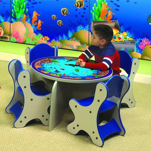 Playscapes Seascape Kids Table & Chairs Set, colorful children’s table and chairs set with an ocean-themed design featuring fish and sea creatures, ideal for kids' playroom or classroom.