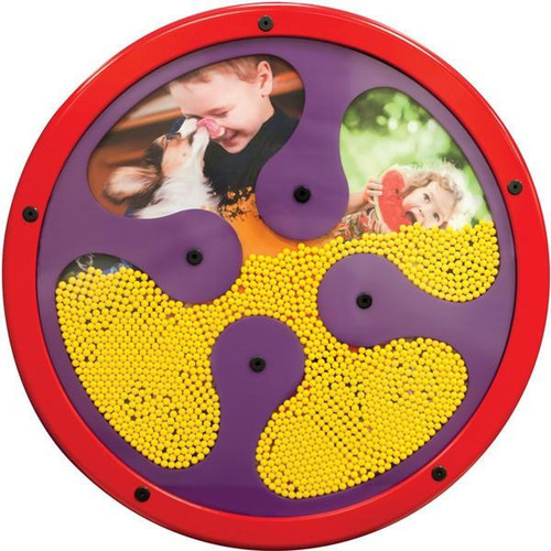 Playscapes Silly Beads Round Wall Toy, colorful circular wall toy with yellow beads and photo frames for children to engage with.