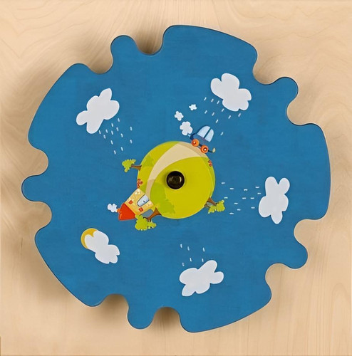 HABA Pro Rainmaker Sensory Wall Activity Panel, colorful circular panel with cloud and rain illustrations, designed to enhance sensory development for children.