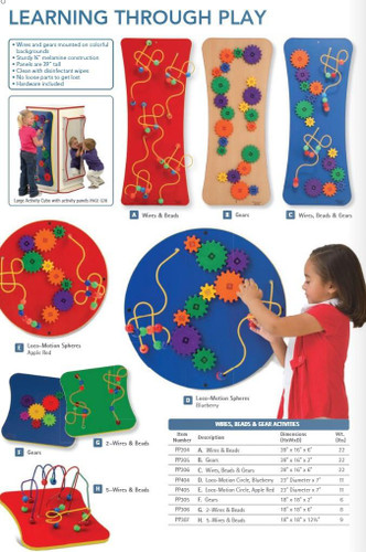 Playscapes Loco-motion Red Sphere Activity Wall Toy, interactive gear and wire maze with colorful gears and beads for developmental play.