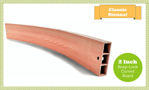 Frame It All Classic Sienna 4ft Curved Composite Board 2" Profile, showcasing a curved, reddish-brown composite board with a hollow-profile design and bolt holes for assembly.