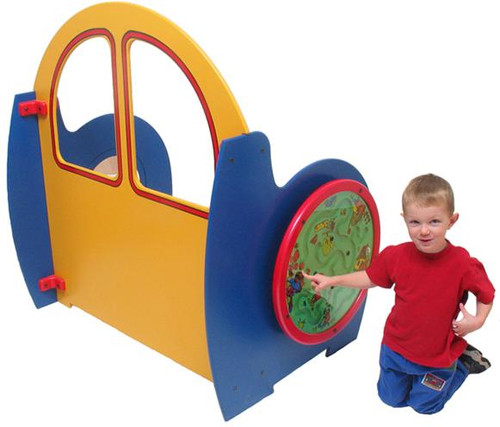 Playscapes Kyles Kockpit Activity Center, colorful indoor play set with interactive steering wheel and sitting area for children.