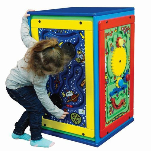 Playscapes Standard Fun Island Cube Activity Center, children playing and exploring the colorful interactive play cube designed for kids' recreation and activity.