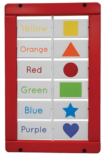 Playscapes Colors and Shapes Matching Blocks Activity Wall Panel Toy, educational toy featuring color labels and corresponding shapes for learning colors and shapes.