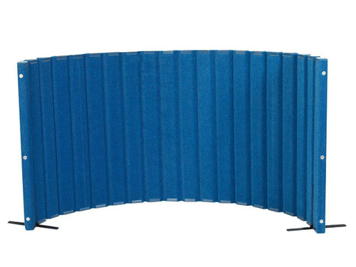 Angeles Quiet Sound Proof Panel Wall Divider 48" x 10' in Blue, featuring a curved design and three available colors for soundproofing and space separation.